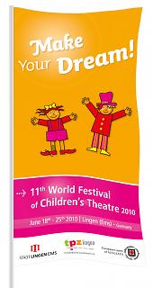 Fahne 11. Welt-Kindertheater-Fest 2010 - Copyright Stadt Lingen