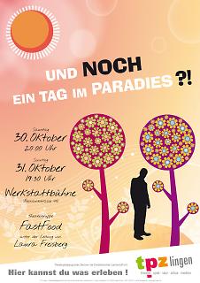 Plakat "Und noch ein Tag im Paradies?!" - Copyright welt-gestalten.de